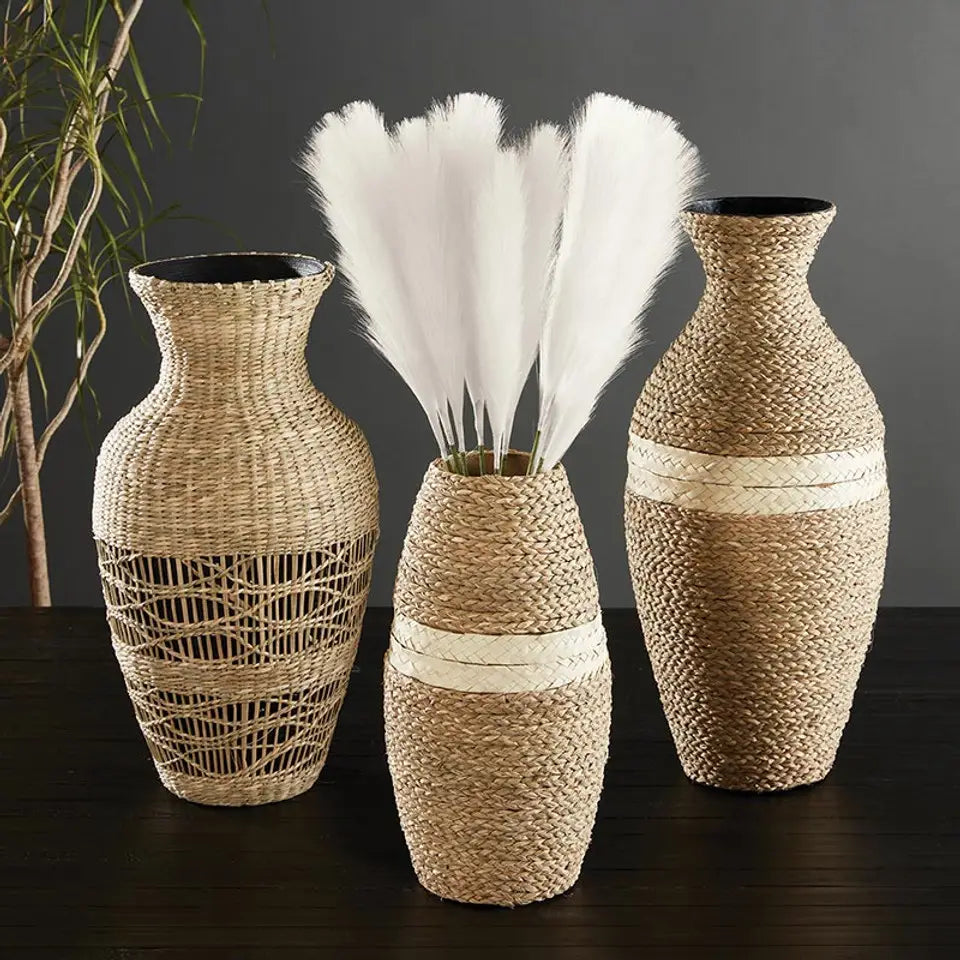 Handwoven Seagrass Vase – Tall Natural Woven Floor Vase for Coastal & Farmhouse Decor