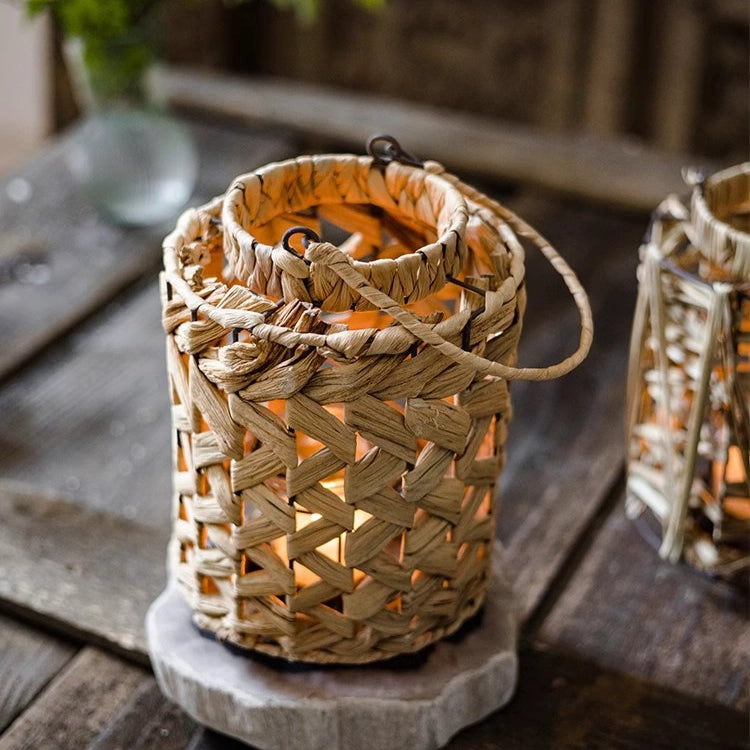 Rustic Seagrass Handwoven Candle Lantern