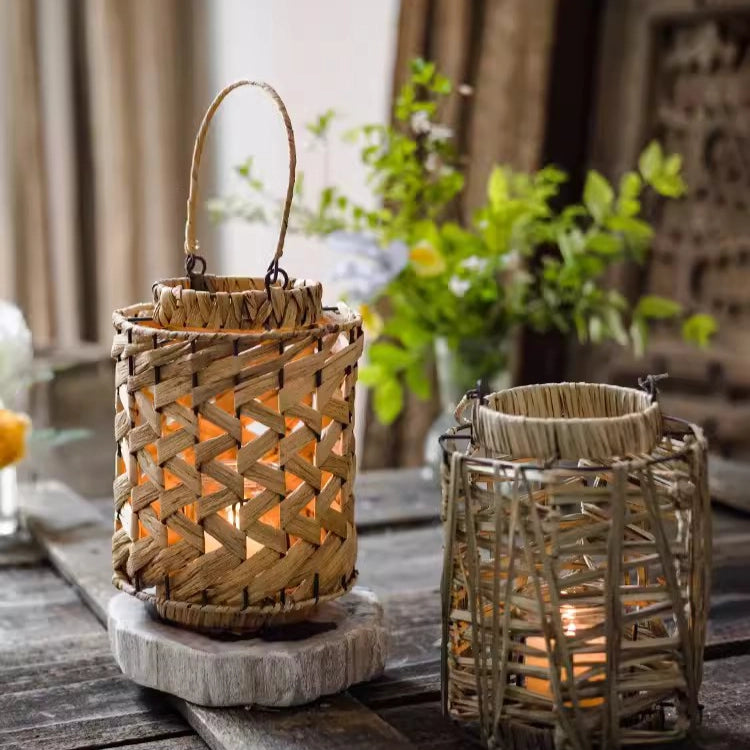 Rustic Seagrass Handwoven Candle Lantern