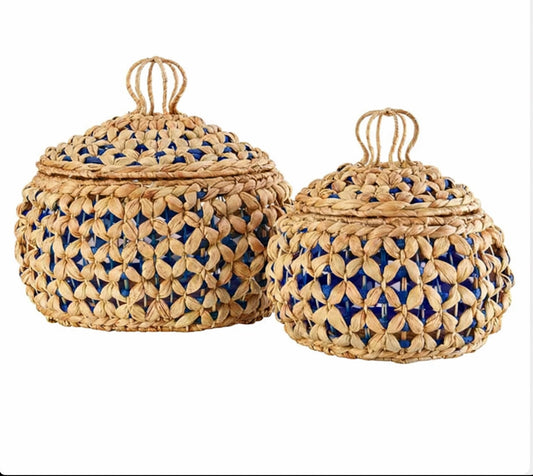 Handwoven Seagrass Baskets with Lids – Natural Storage Baskets (2 Sizes)