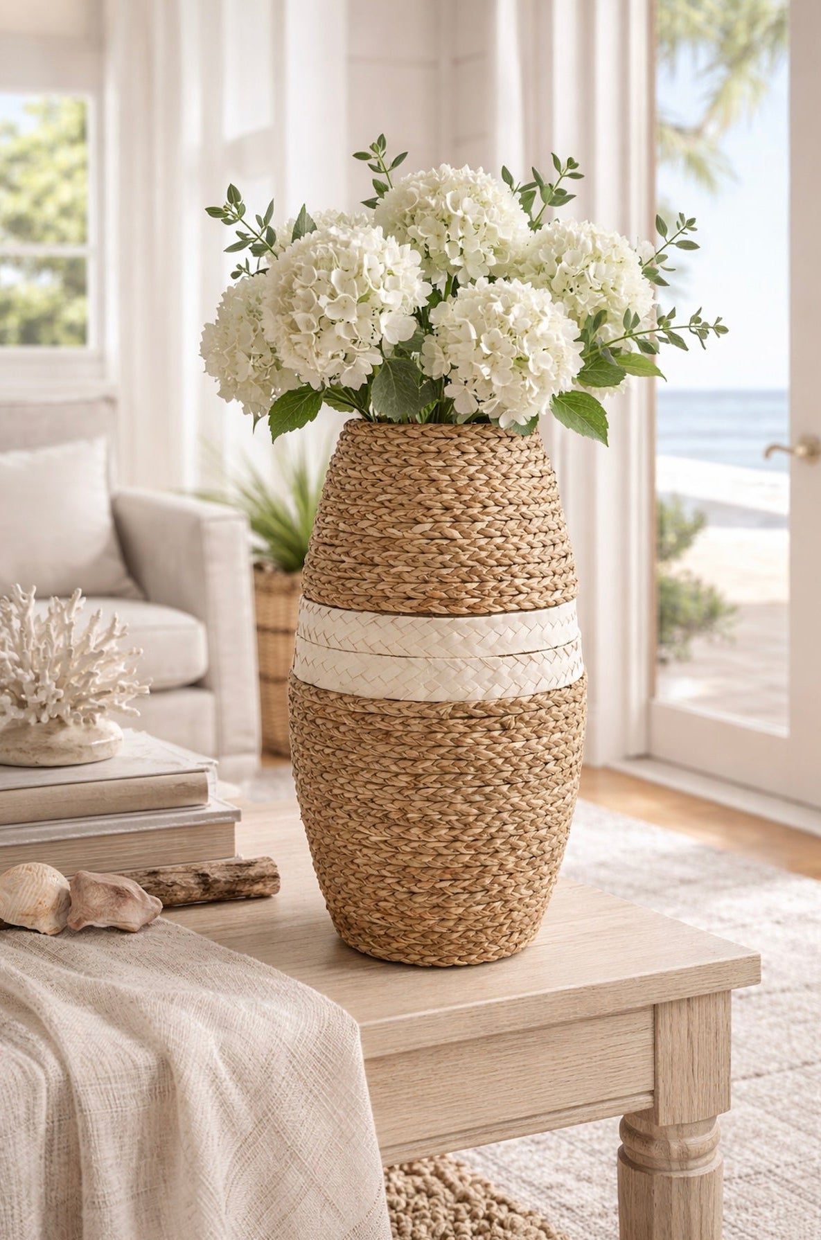 Handwoven Seagrass Vase – Tall Natural Woven Floor Vase for Coastal & Farmhouse Decor