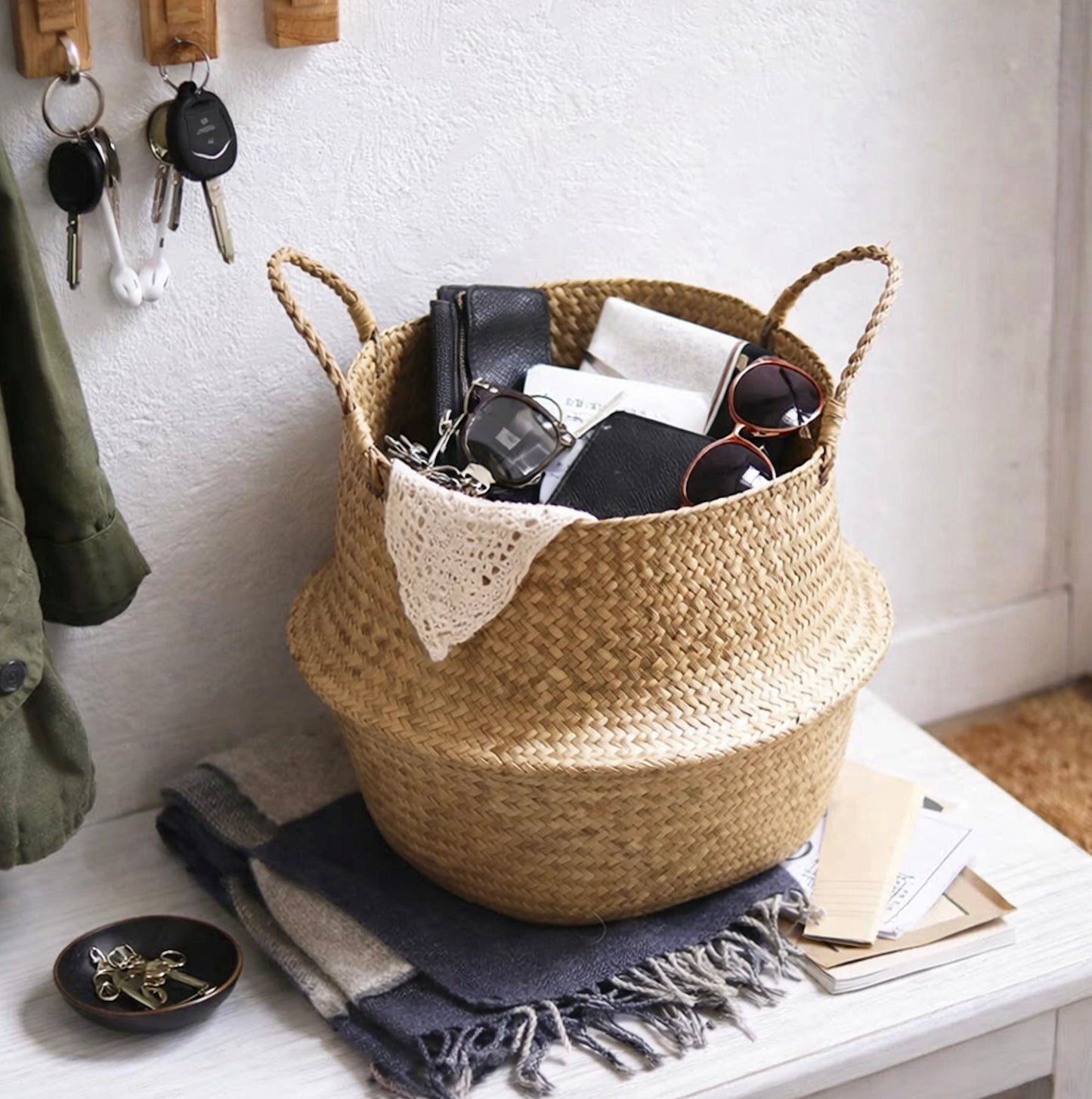 Large Foldable Seagrass Belly Basket