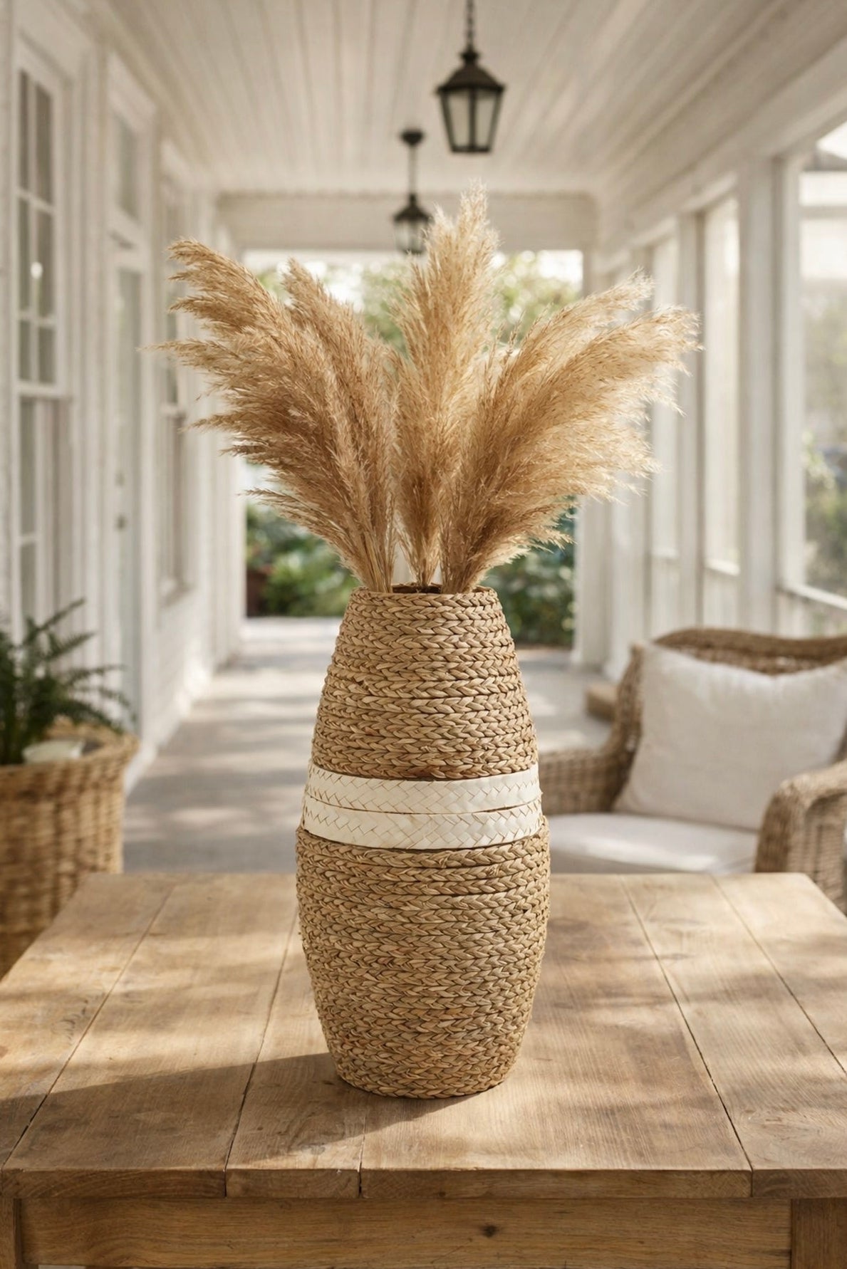 Handwoven Seagrass Vase – Tall Natural Woven Floor Vase for Coastal & Farmhouse Decor