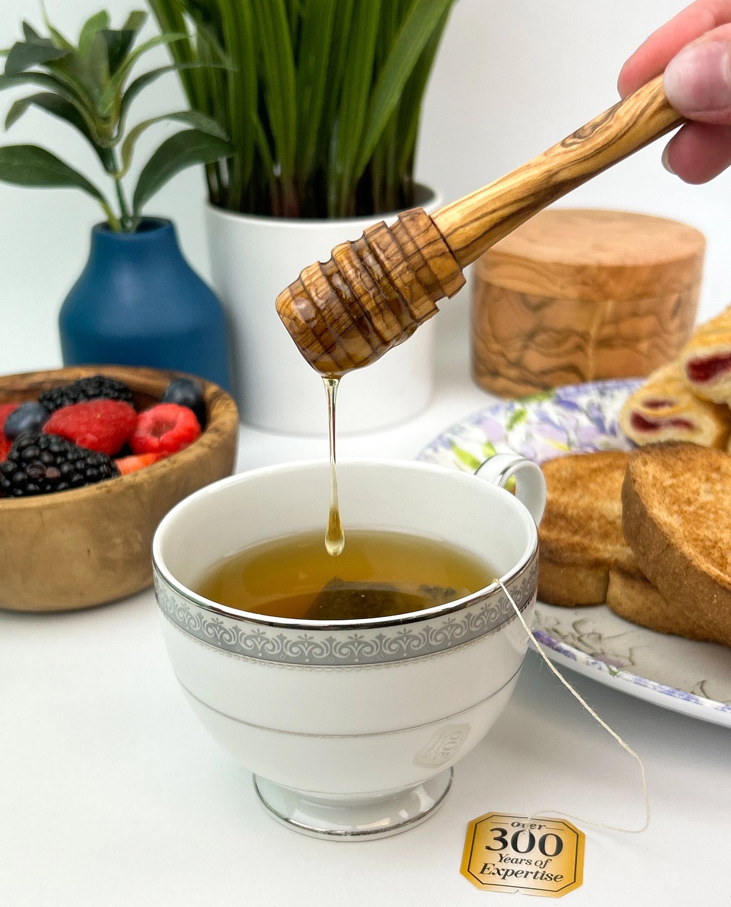 Olive Wood Honey Dipper -Hand-Carved • Natural Grain • Artisan Kitchen Tool