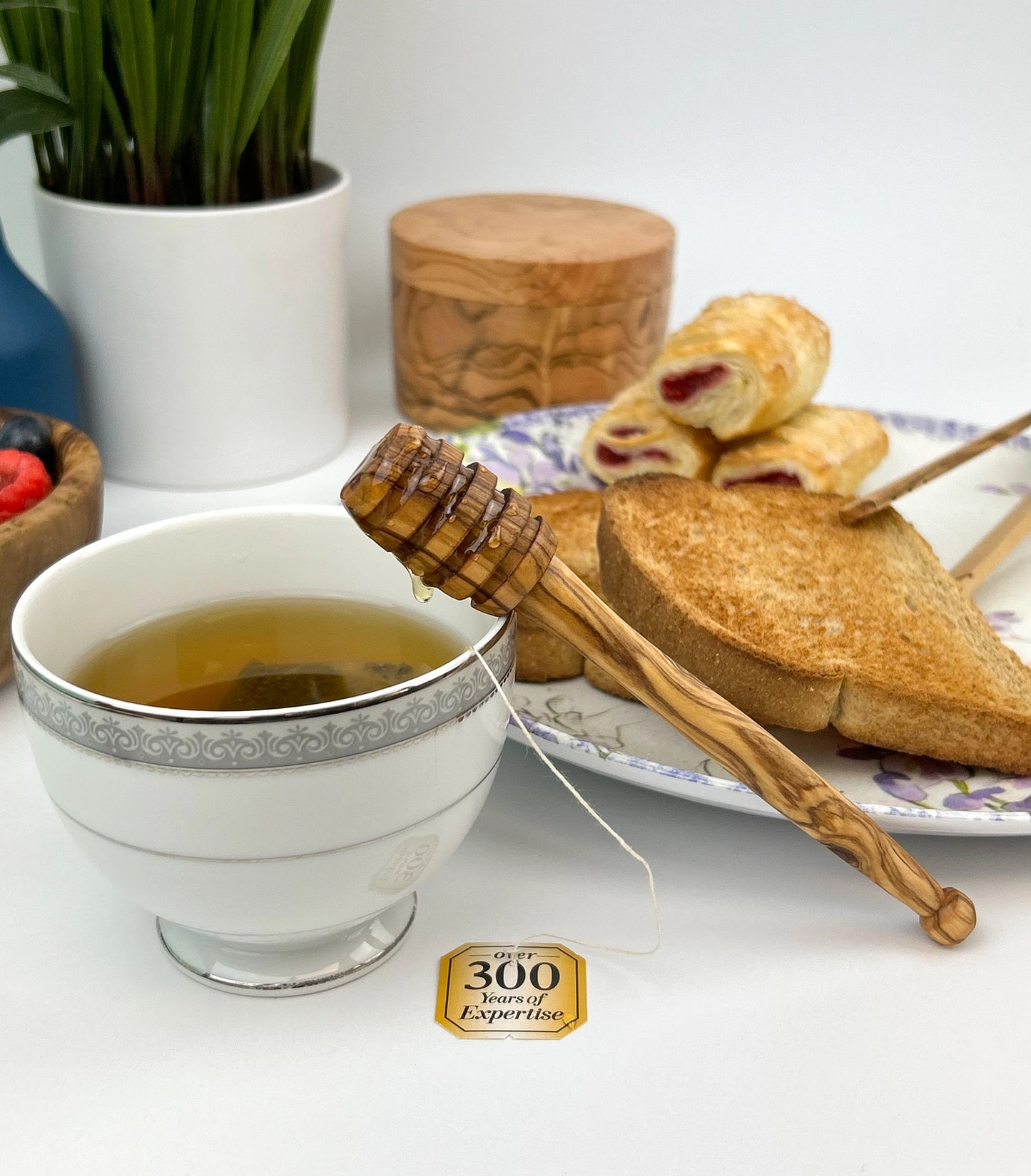 Olive Wood Honey Dipper -Hand-Carved • Natural Grain • Artisan Kitchen Tool