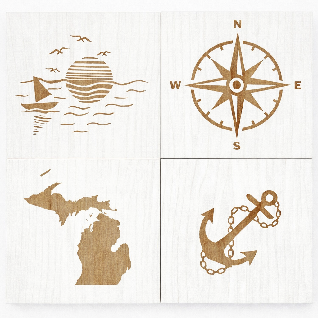 Handcrafted Laser-Engraved Wood Coaster Set - 4" square