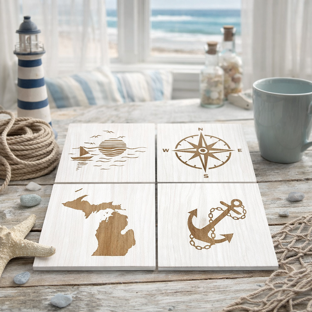 Handcrafted Laser-Engraved Wood Coaster Set - 4" square