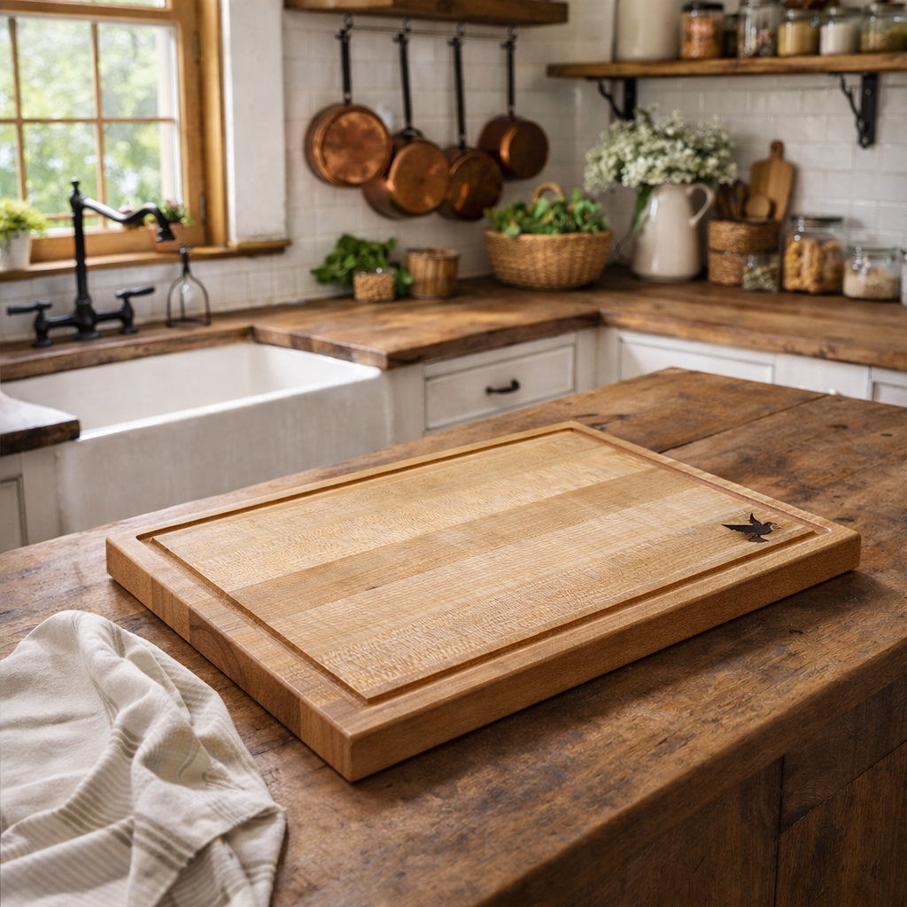 Handcrafted Maple Cutting Board with Juice Groove | Seagrass & Wood Signature Board | 12x18 Hardwood Charcuterie Board