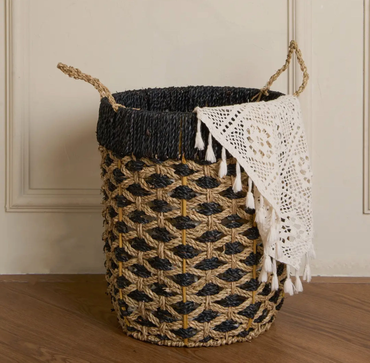 Handwoven Seagrass Storage Baskets with Handles – Natural Woven Baskets (3 Sizes & Colors)