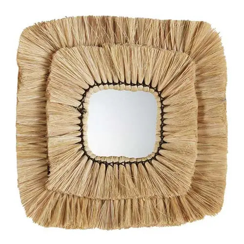 Handwoven Seagrass Wall Mirror – Coastal & Farmhouse Decor | Natural Woven Square Mirror for Entryway, Bathroom, and Living Room
