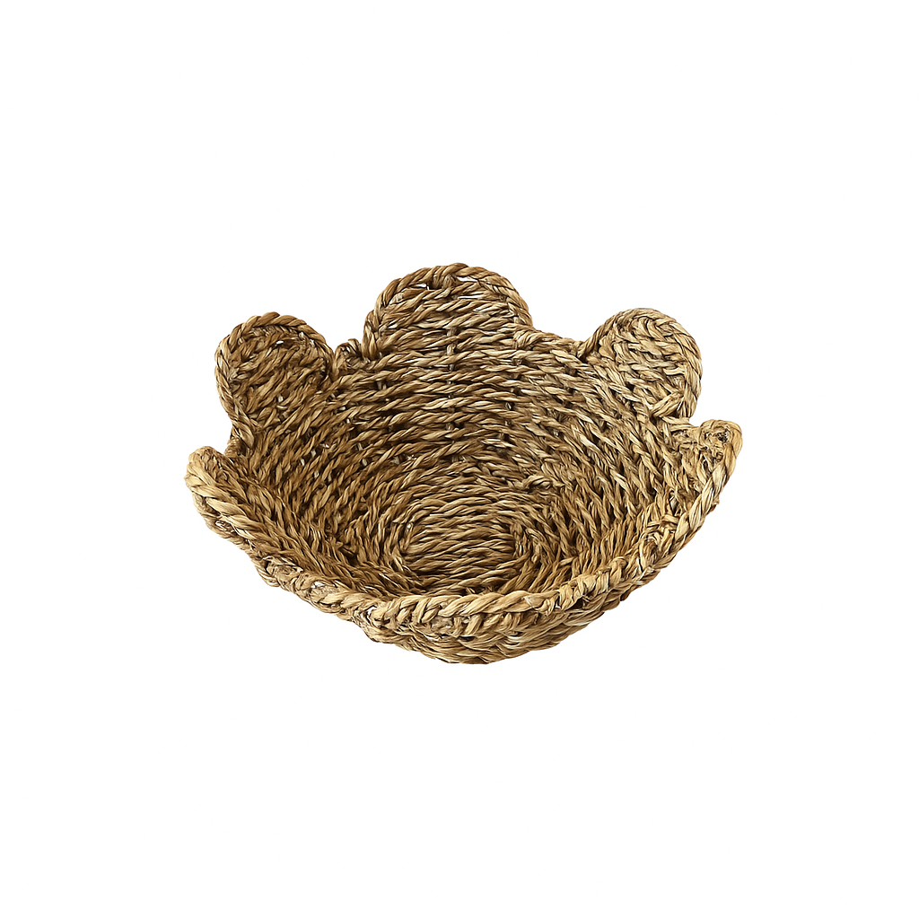 Scalloped Seagrass Tray – Handwoven Natural Basket Bowl | Coastal Farmhouse Décor