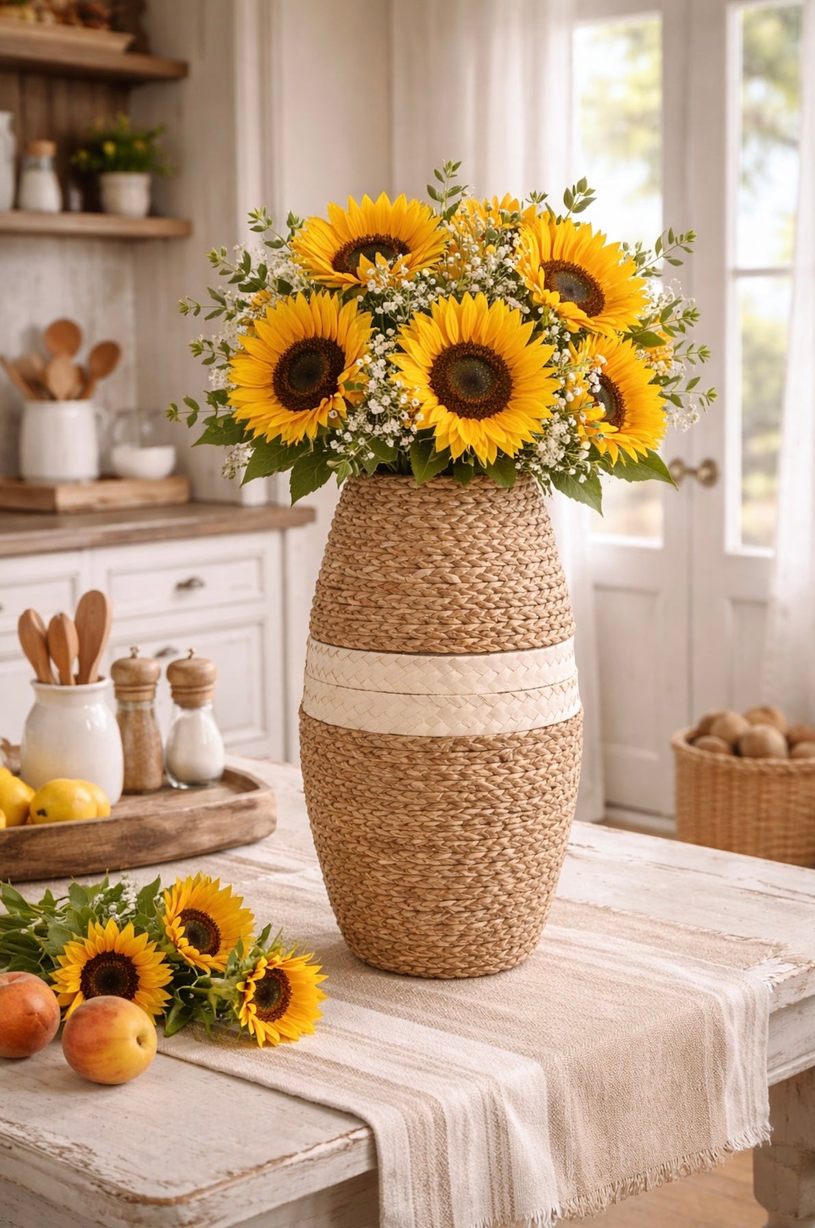 Handwoven Seagrass Vase – Tall Natural Woven Floor Vase for Coastal & Farmhouse Decor