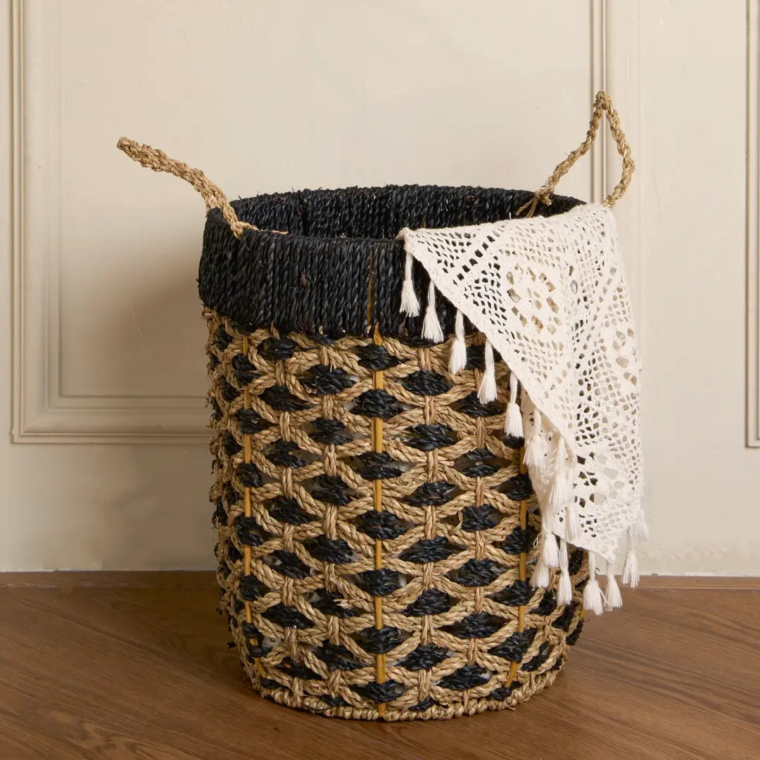 Handwoven Seagrass Storage Baskets with Handles – Natural Woven Baskets (3 Sizes & Colors)