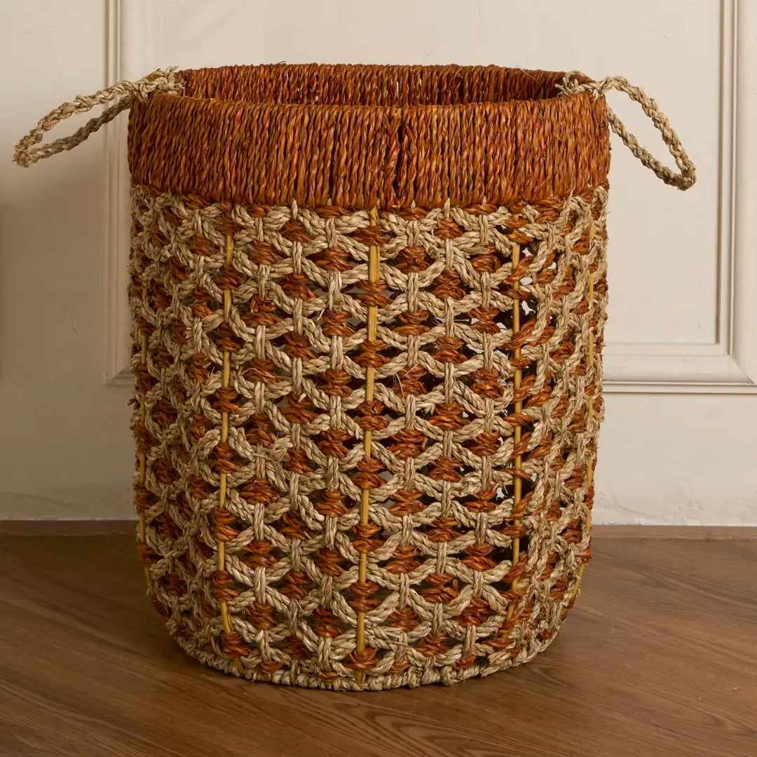 Handwoven Seagrass Storage Baskets with Handles – Natural Woven Baskets (3 Sizes & Colors)