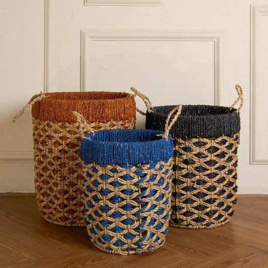 Handwoven Seagrass Storage Baskets with Handles – Natural Woven Baskets (3 Sizes & Colors)