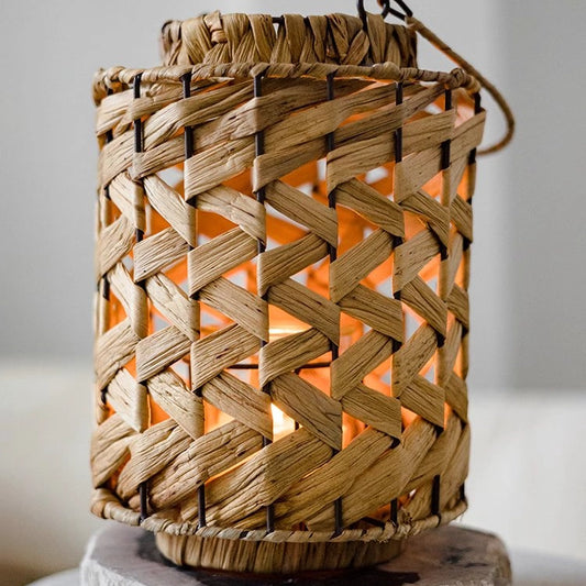 Rustic Seagrass Handwoven Candle Lantern